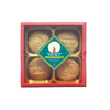 A red square box of Pearl River Mart Mooncakes, showing four round golden-brown moongcakes inside a clear-lidded container with a green and gold diamond-shaped label.