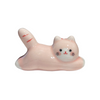 Ceramic cat-shaped object with pink, white, and red colors on a white background.