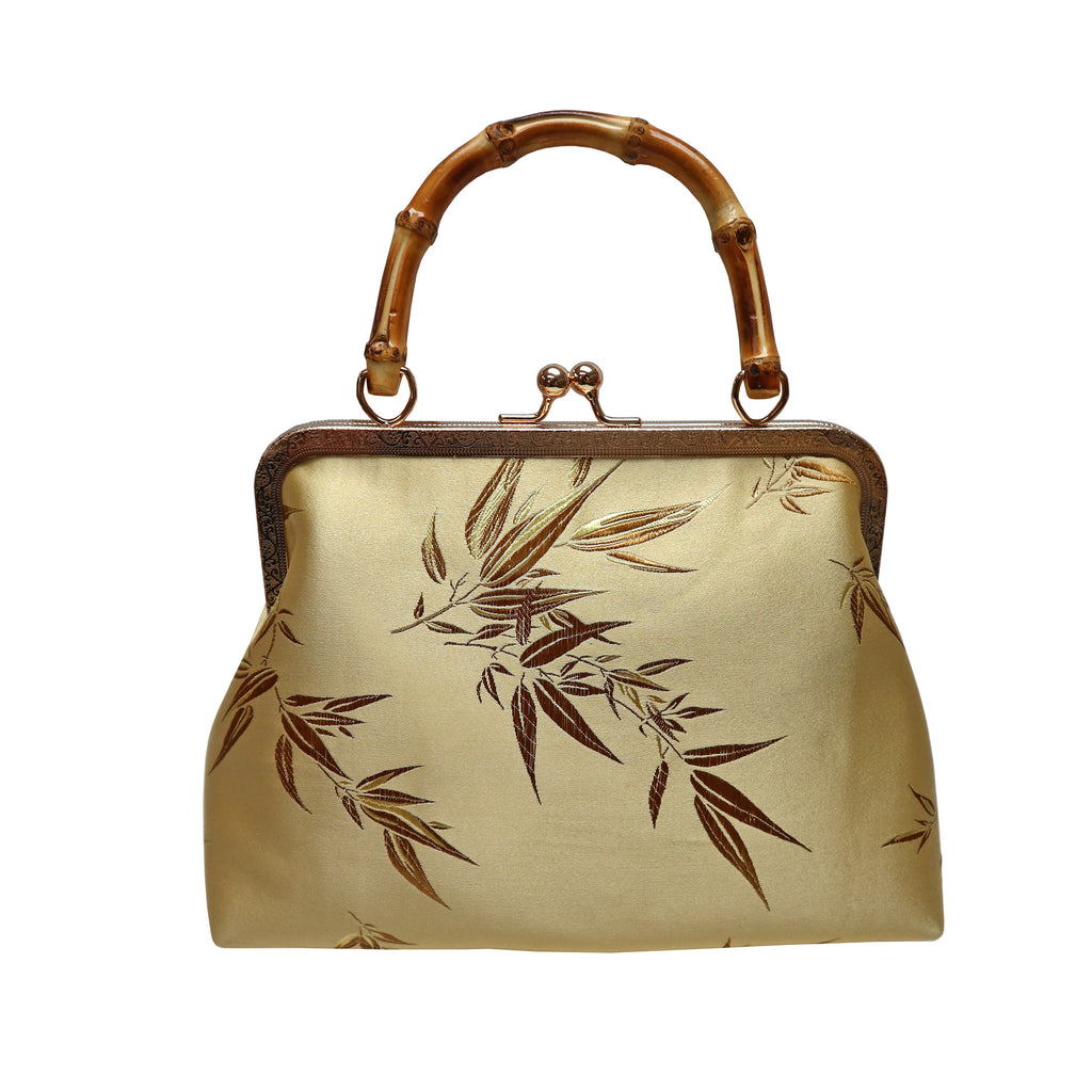 Purse with Bamboo Handle and Bamboo Leaf Pattern (Various Colors)