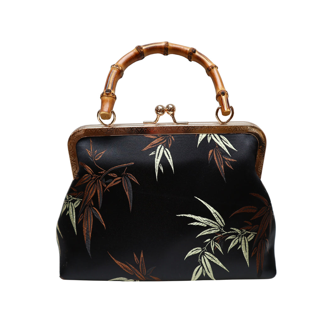 Purse with Bamboo Handle and Bamboo Leaf Pattern (Various Colors)