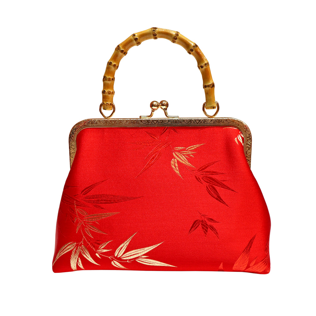 Purse with Bamboo Handle and Bamboo Leaf Pattern (Various Colors)