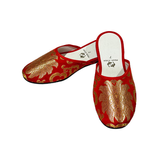 Brocade Slippers with Tibetan Lotus Design 