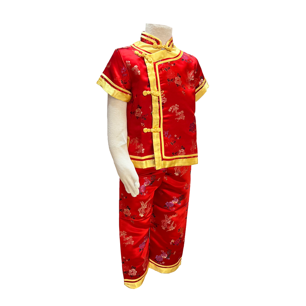 Red Floral Brocade Kids Outfit