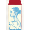 envelope with a blue ink drawing of a person on the cover