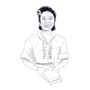 Line drawing of a person holding a book on a white background