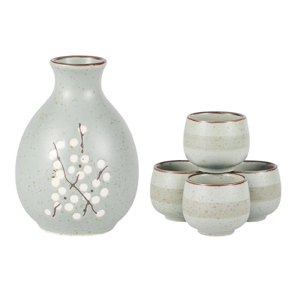 Blue Ume Plum Blossom Sake Set