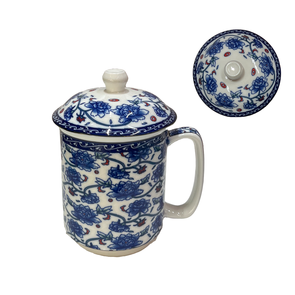 Blue on White Ceramic Mug with Lid (Assorted Designs)