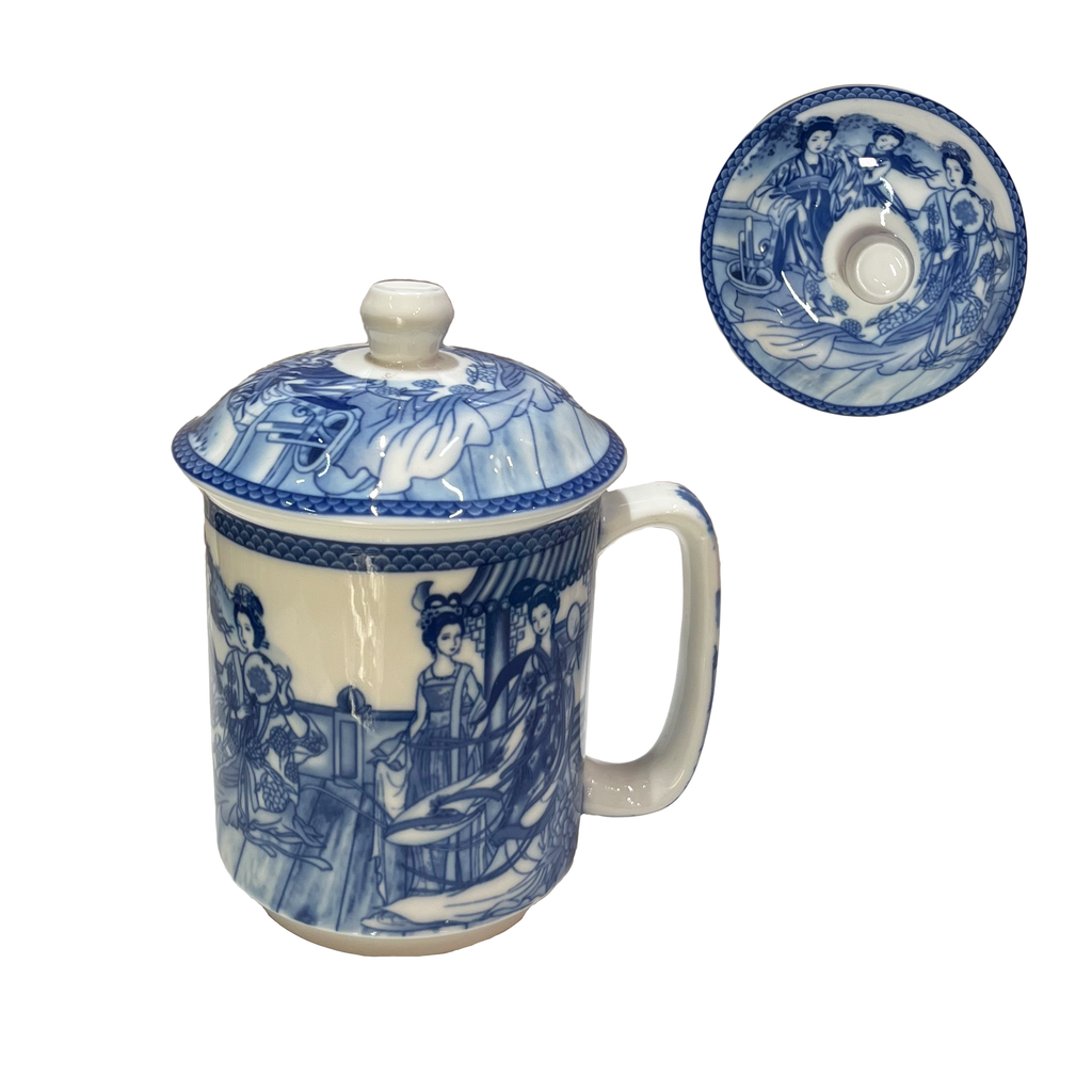 Blue on White Ceramic Mug with Lid (Assorted Designs)