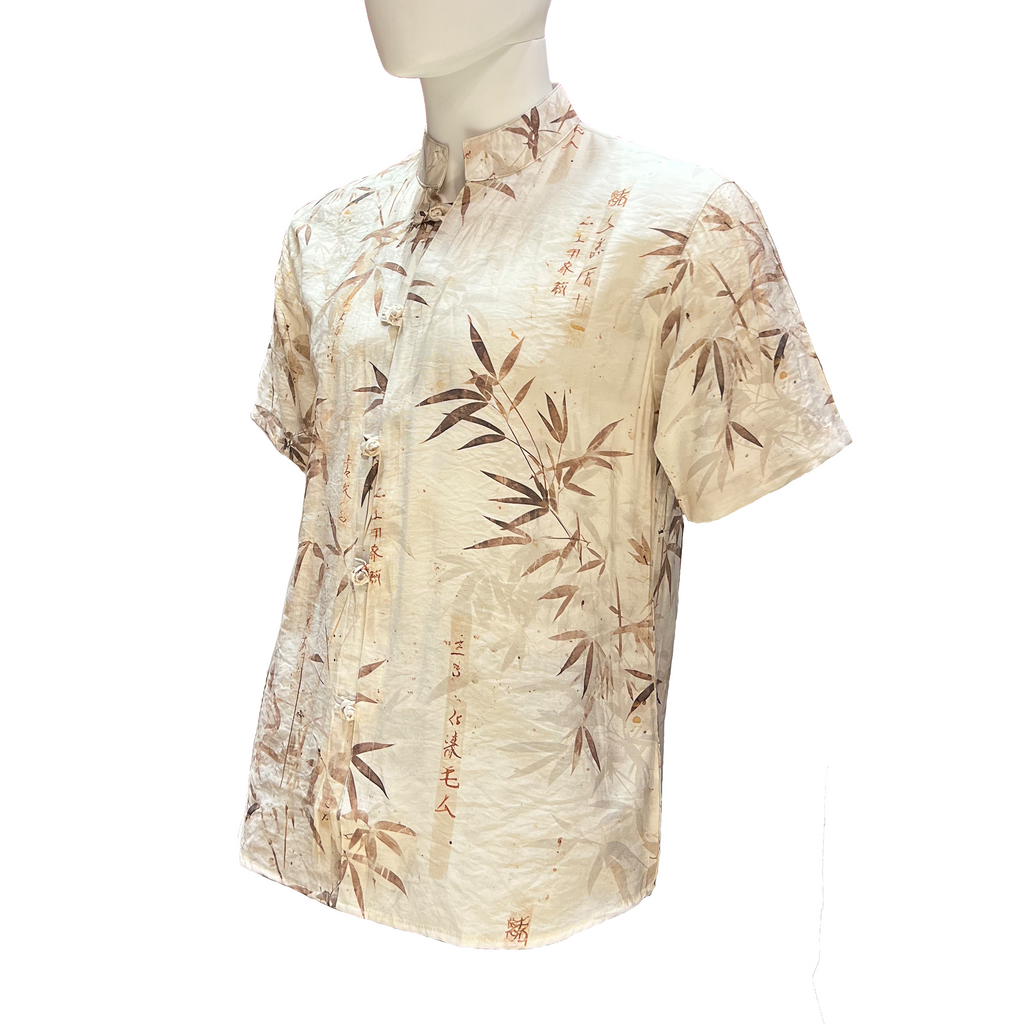 Short Sleeve Tang Shirt with Bamboo Print - Topaz on White