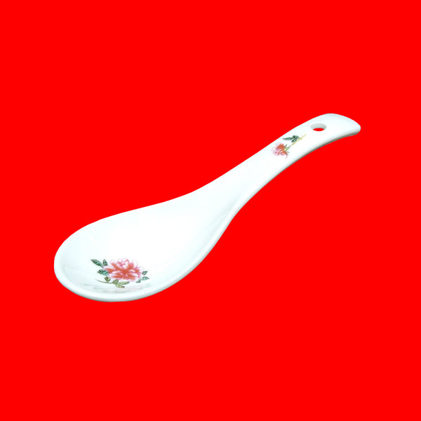 Engraved Ceramic Soup Spoon - Peony