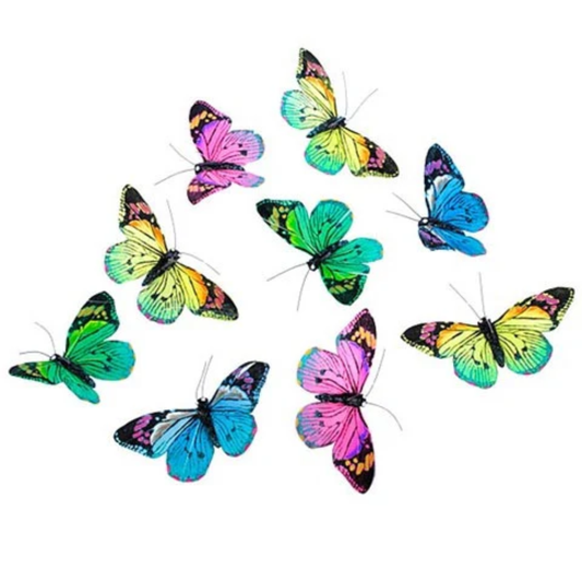 Colorful butterfly decorations on a white background