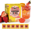 Strawberry Popping Boba packaging with a cup filled with pink boba pearls on a white background