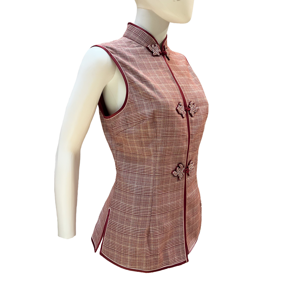 Sleeveless Fitted Tang Vest - Pink and Red Plaid