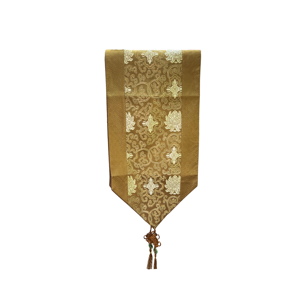 Brocade Table Runner with Lotus Design (13 x 72 in) - Bronze