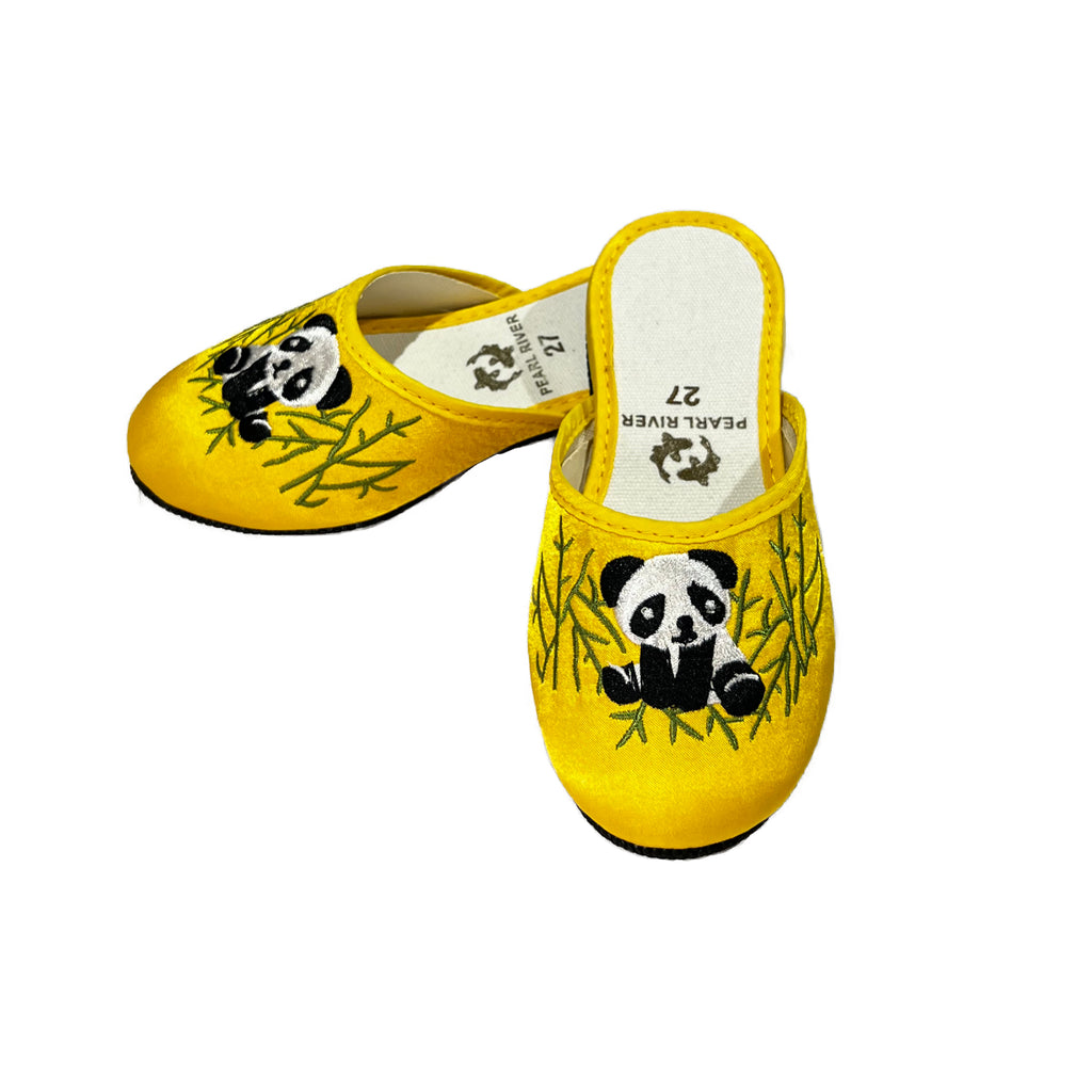 Girl's Embroidered Brocade Slippers with Pandas (Assorted Colors)