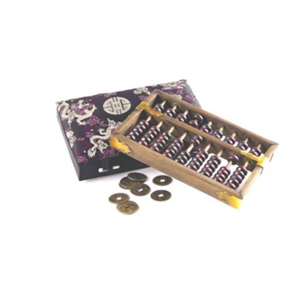 Abacus with Coins in Elegant Silk Box