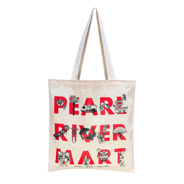 Natural canvas tote bag that says Pearl River Mart