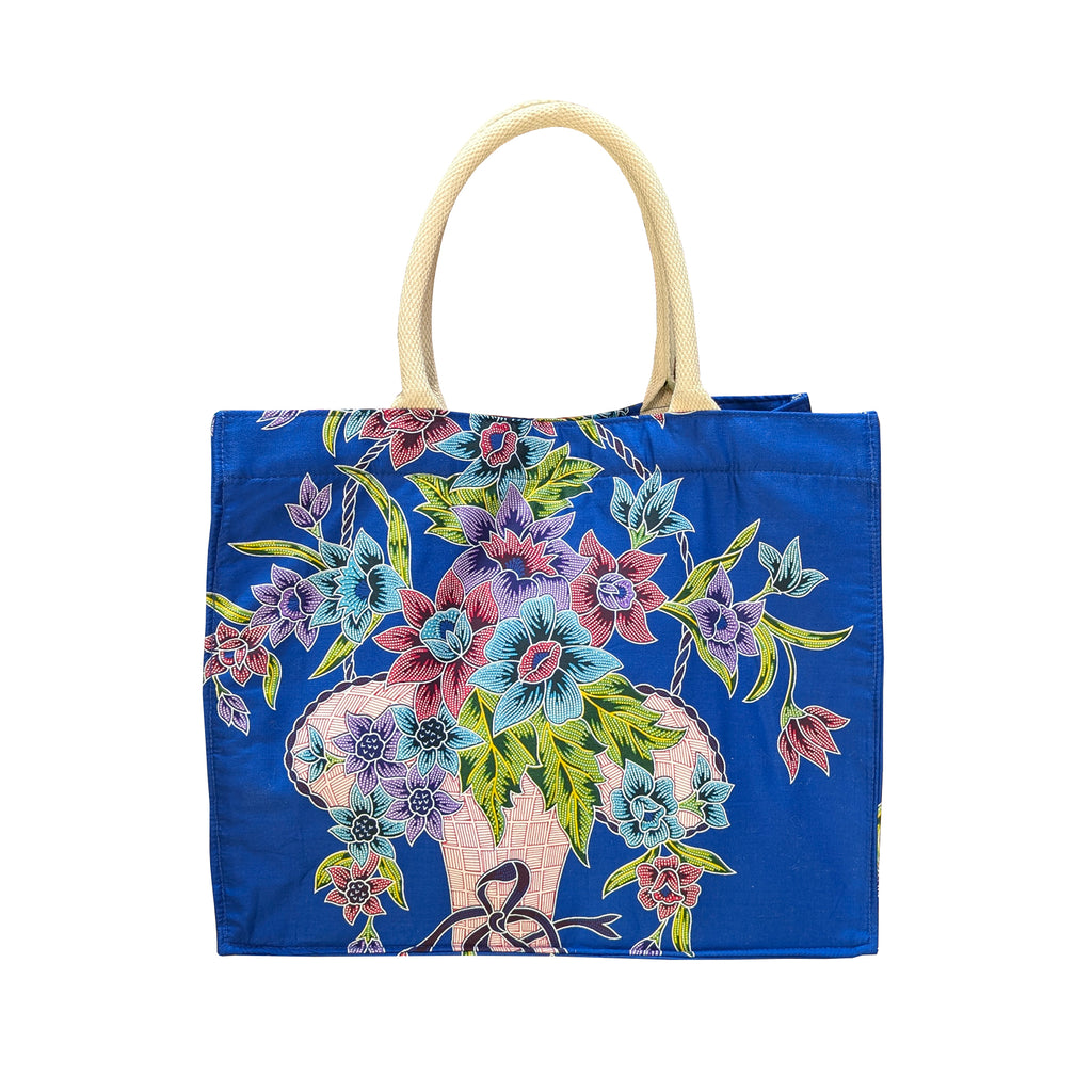 Thai-Style Batik Short Handle Tote Bag - Blue