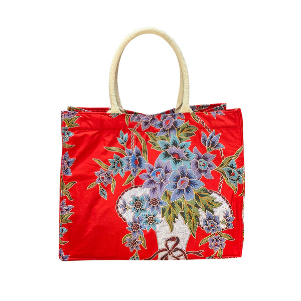 Thai-Style Batik Short Handle Tote Bag - Red