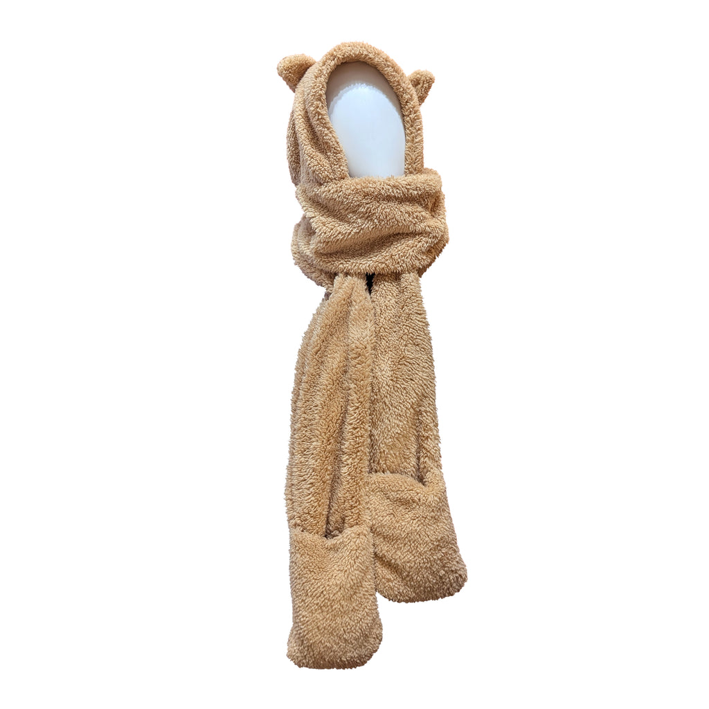 Furry Hood Scarf - Brown