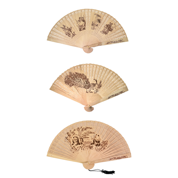Sandalwood Scented Wooden Fan with Printed Design (Assorted)