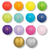 Assorted colorful paper lanterns on a white background