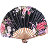 Black Floral Print Bamboo Hand Fan - 8.5 inch