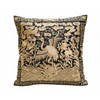 Decorative pillow with gold embroidery of a crane on a black background