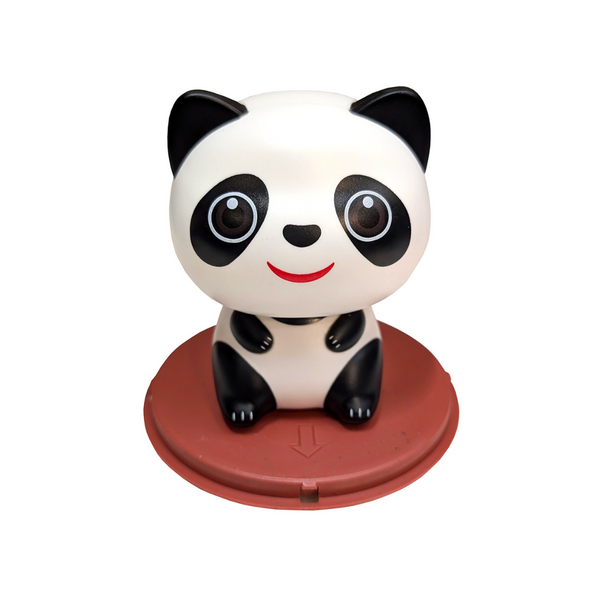 Cute panda figurine on round brown stand