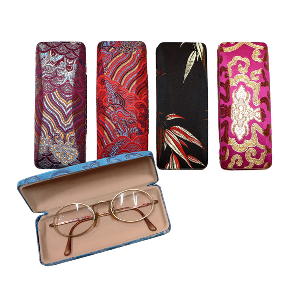 Brocade Eyeglass Cases with Square Corners plus one case open with glasses