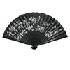Black White Sakura Print Bamboo Hand Fan - 9 inch