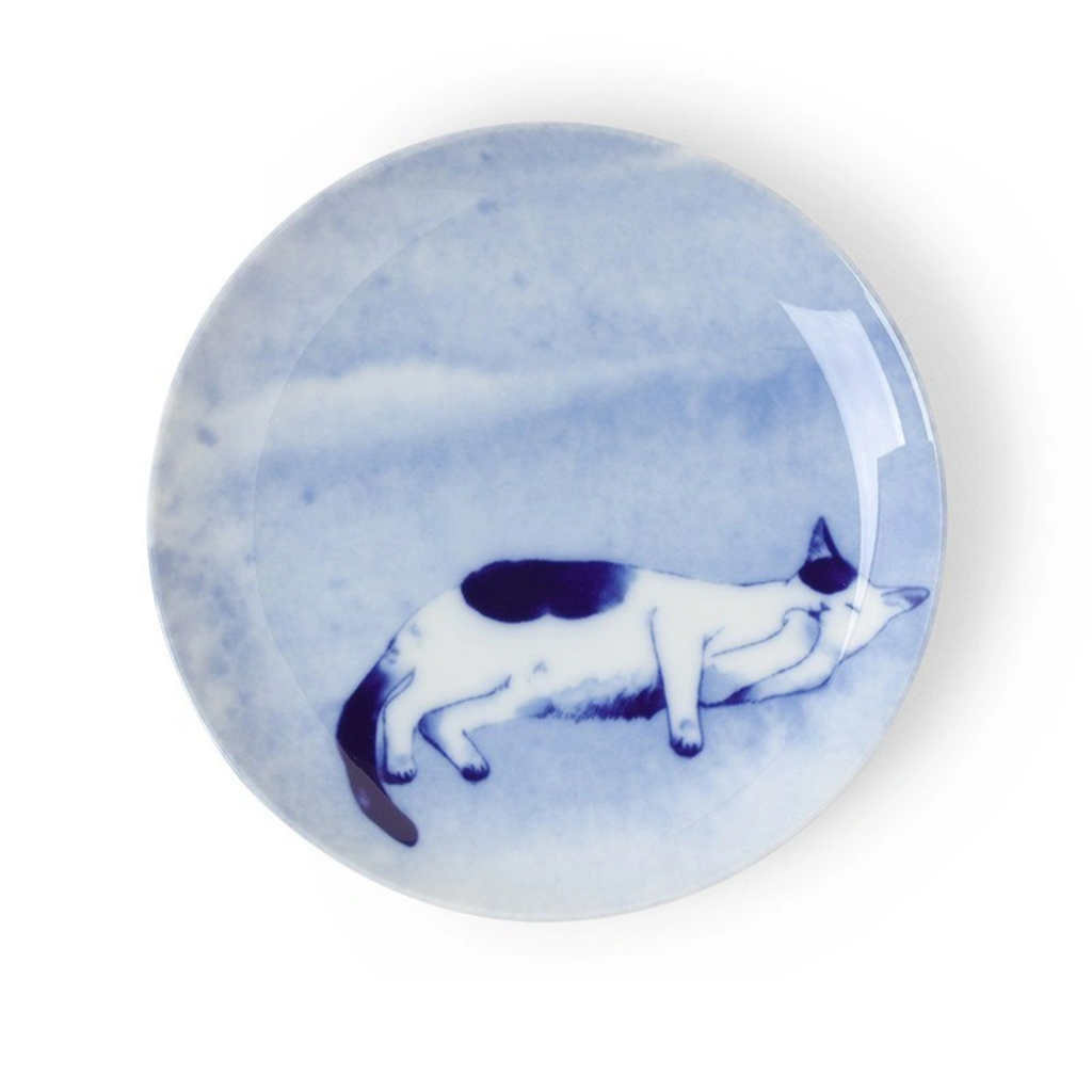 Blue Ceramic Cat Plate - On Side