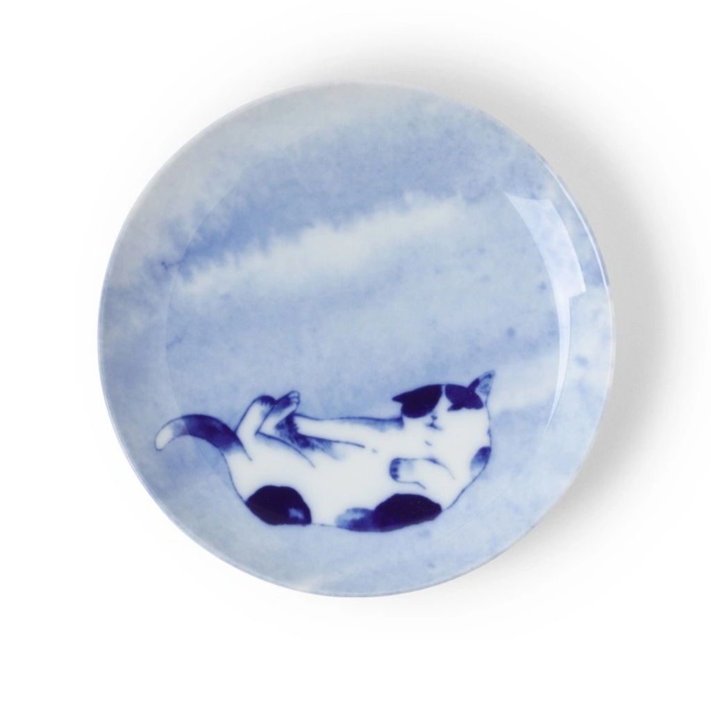 Blue Ceramic Cat Plate - Playing