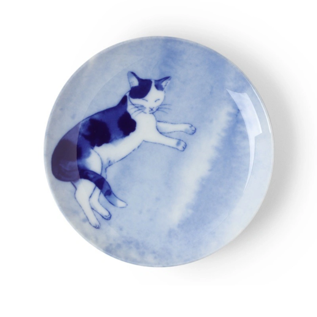 Blue Ceramic Cat Plate - Relaxing