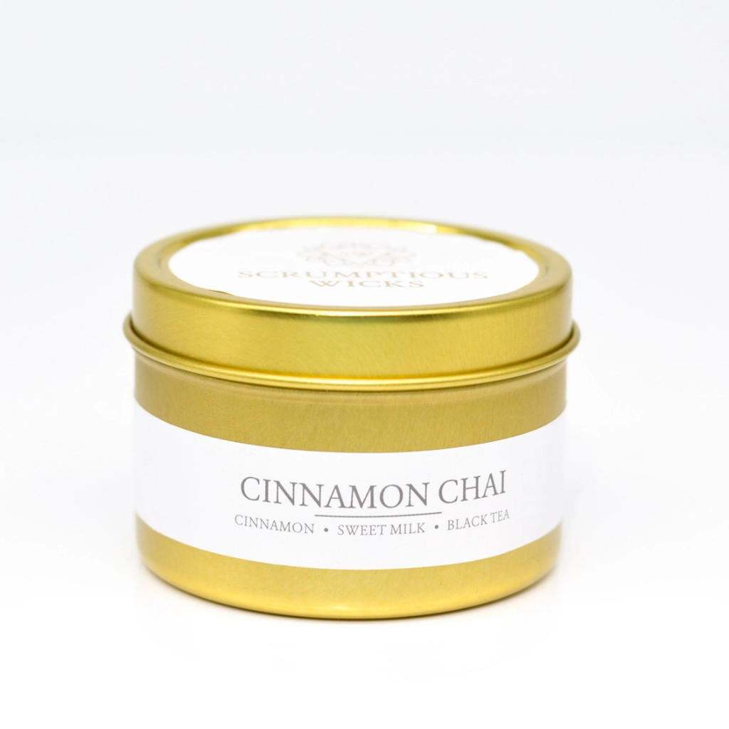 Scrumptious Wicks Gold Tin Candle - Cinnamon Chai