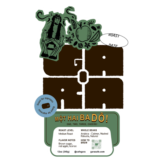Gara Coffee label with person and text