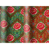 Diamond Pattern Peony Print Cotton Fabric. Green (to the left) and Red (to the right)