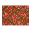 Diamond Pattern Peony Print Cotton Fabric - Red