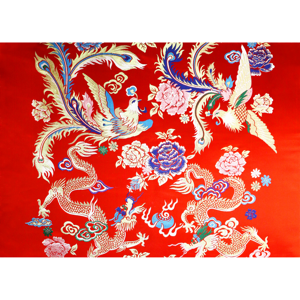 Dragon and Phoenix Brocade Fabric - Red