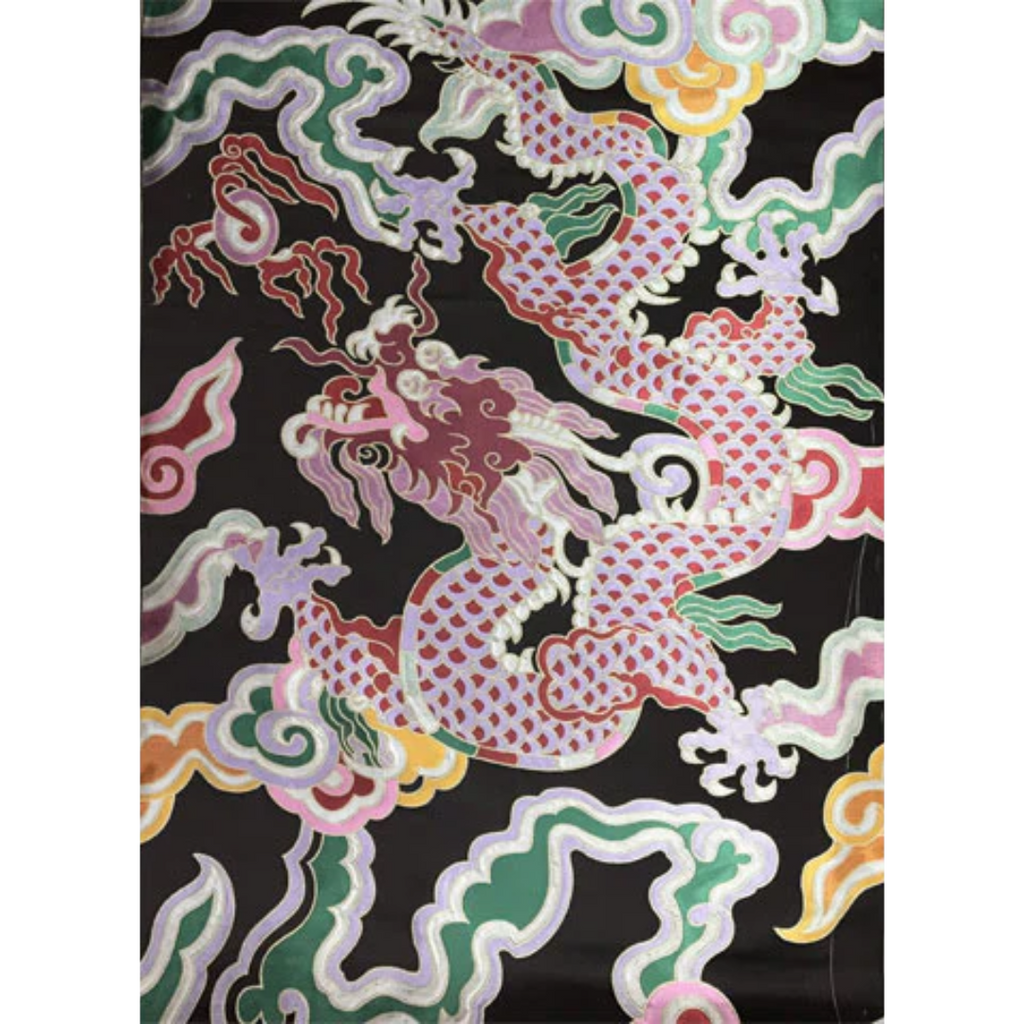 Multi-Color Giant Dragon Cloud Brocade Fabric - Black