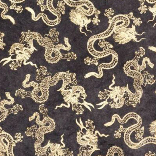 Silkscreen paper gold dragons on black
