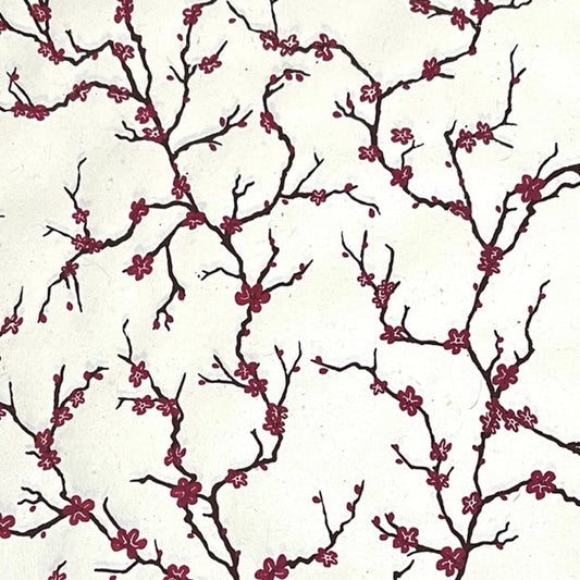 Handmade Nepal silkscreen paper: Peach Blossoms in white