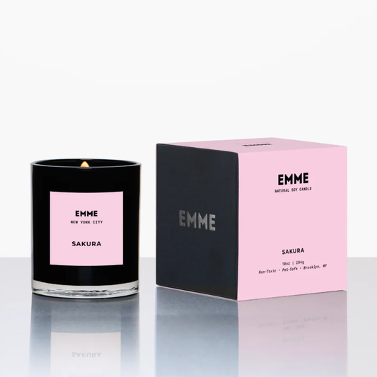 EMME candle and packaging on a white background