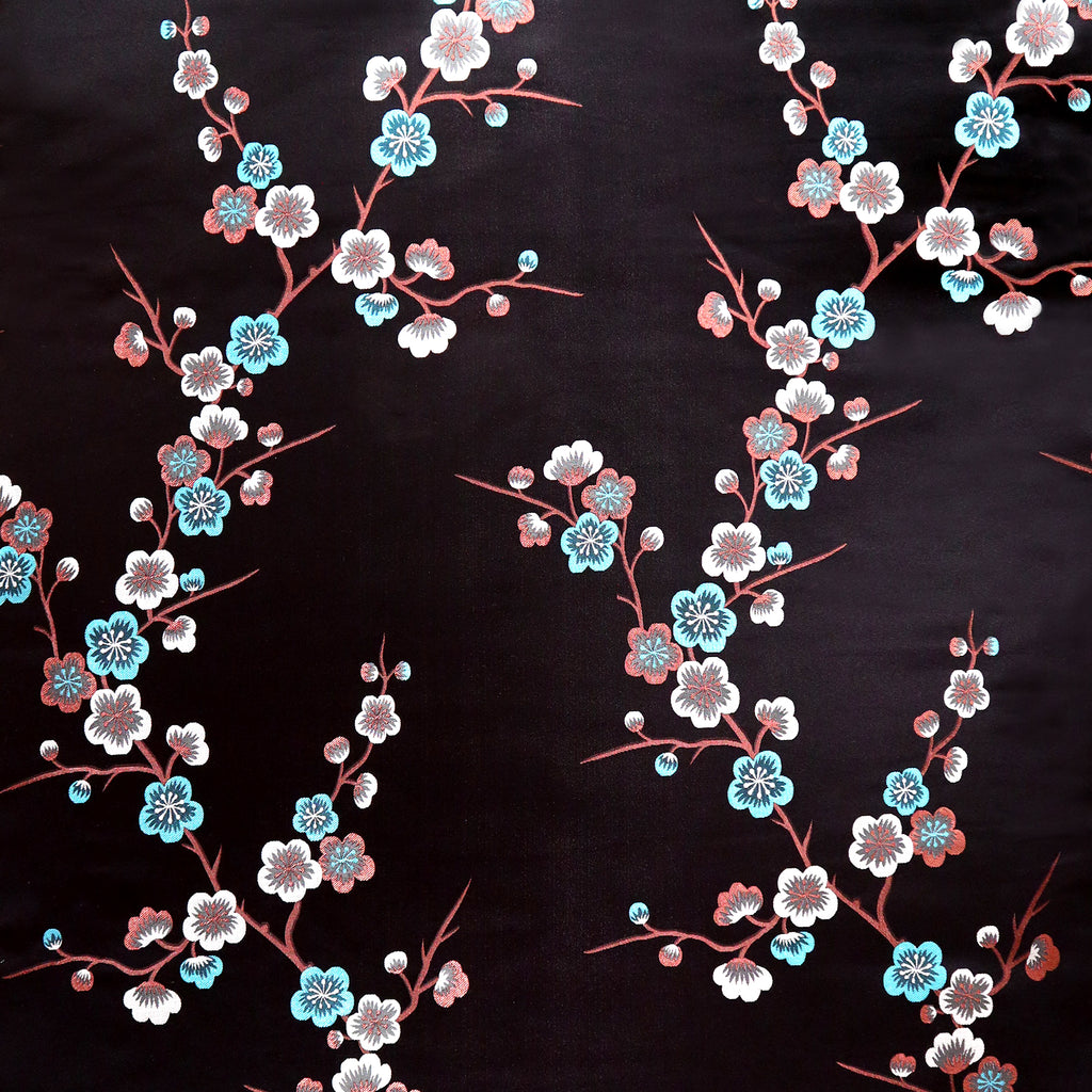 Plum Blossom Brocade Fabric - Black