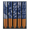 Set of wooden chopsticks with blue and white patterned handles