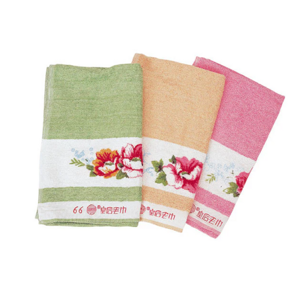 Flower Towel in green, peach, and pink