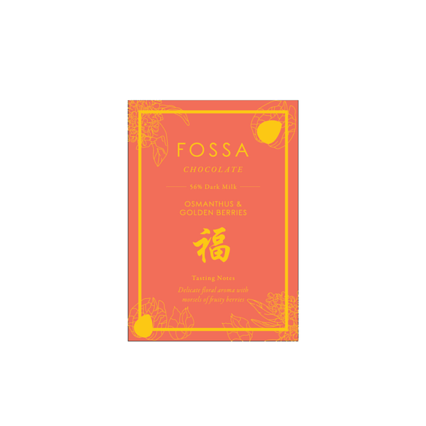 Fossa brand chocolate in pink packaging with yellow accents