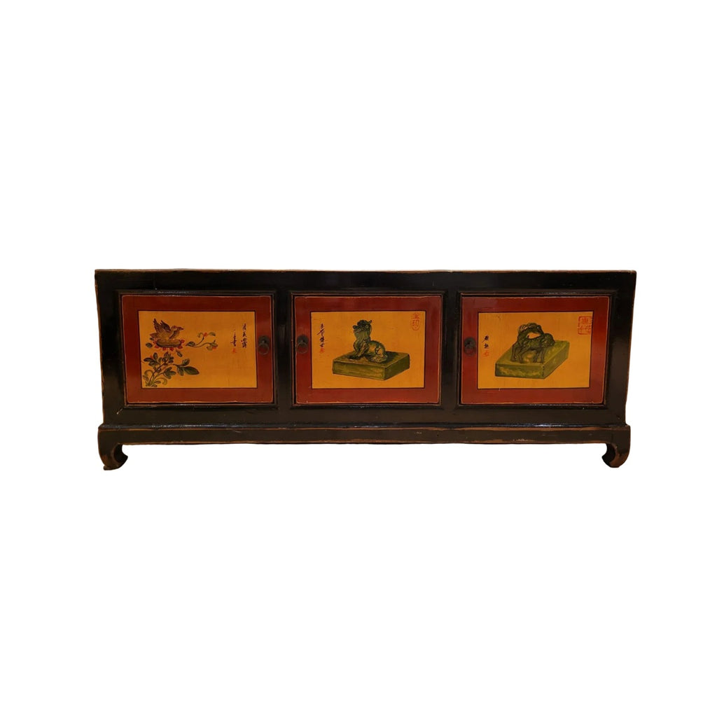 Chinese Style 3-Door Media Console with Traditional Artwork