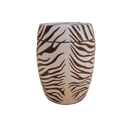 Garden stool with zebra pattern on a white background