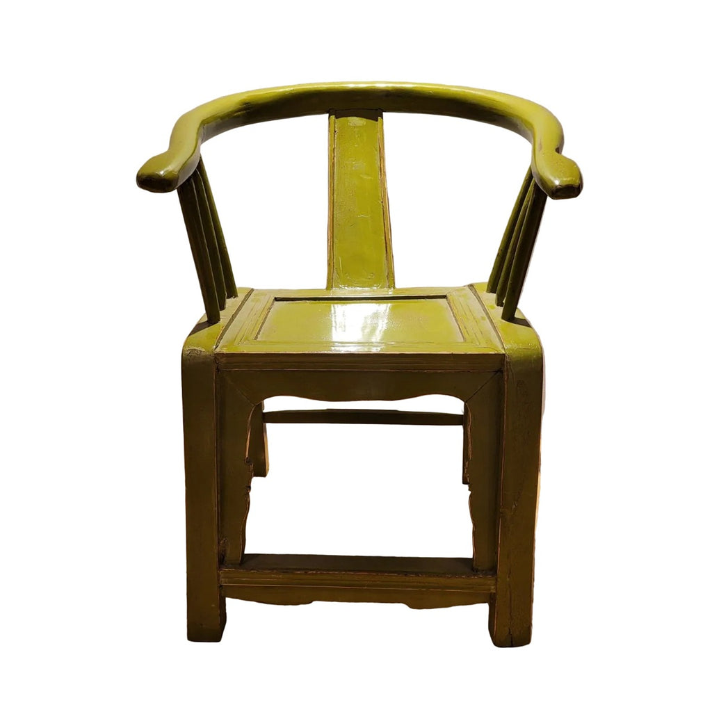 Vintage Horseshoe Back Wooden Armchair - Antique Green